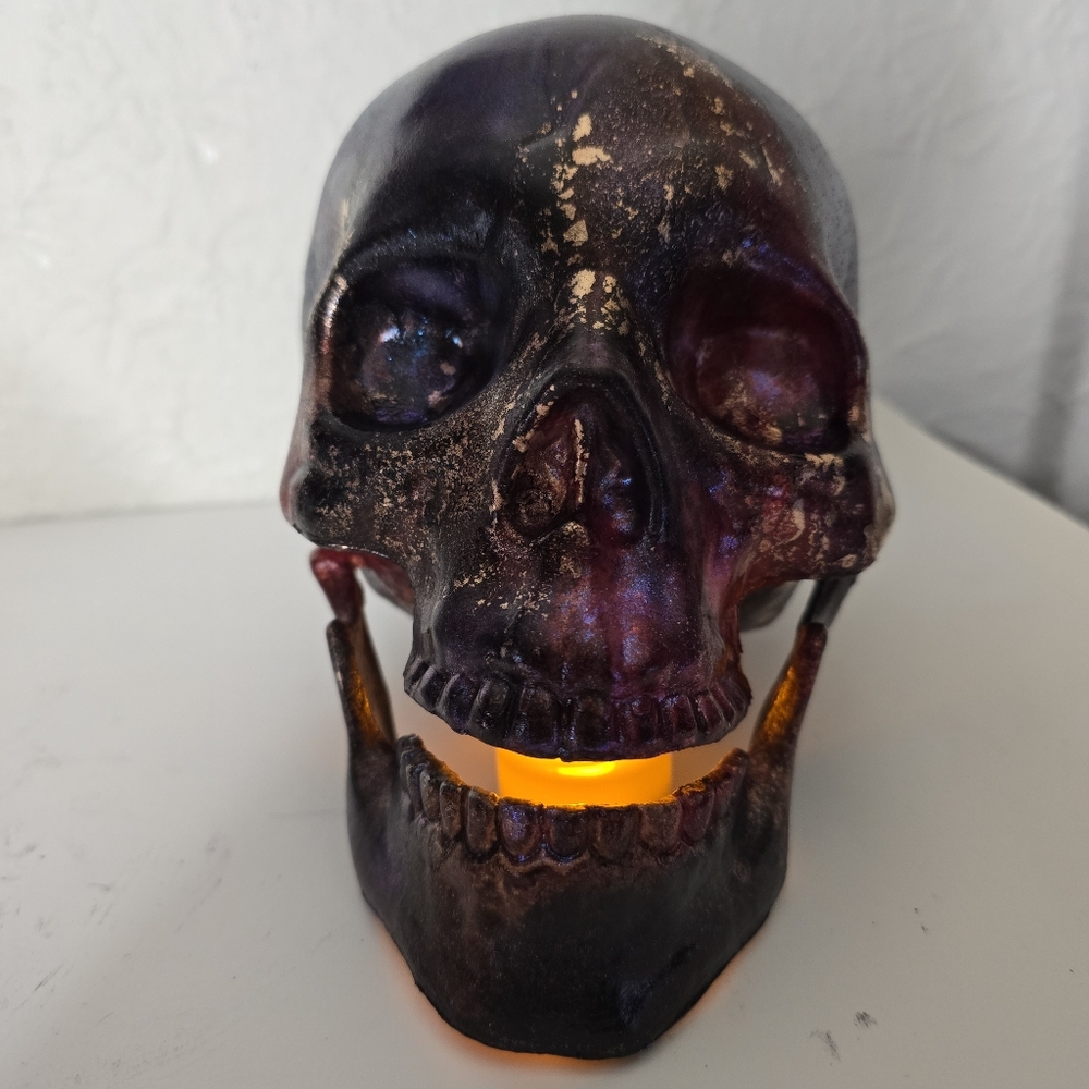 HANDCRAFTED Upcycled Plastic Skull Head HANDPAINTED Tabletop Art Decor Halloween - Picture 7 of 17
